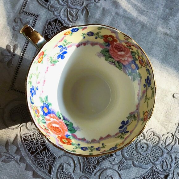 AYNSLEY Tea Cup & Saucer, Green, Cabbage Rose, Bone China, England Pattern B5304 - Picture 3 of 15